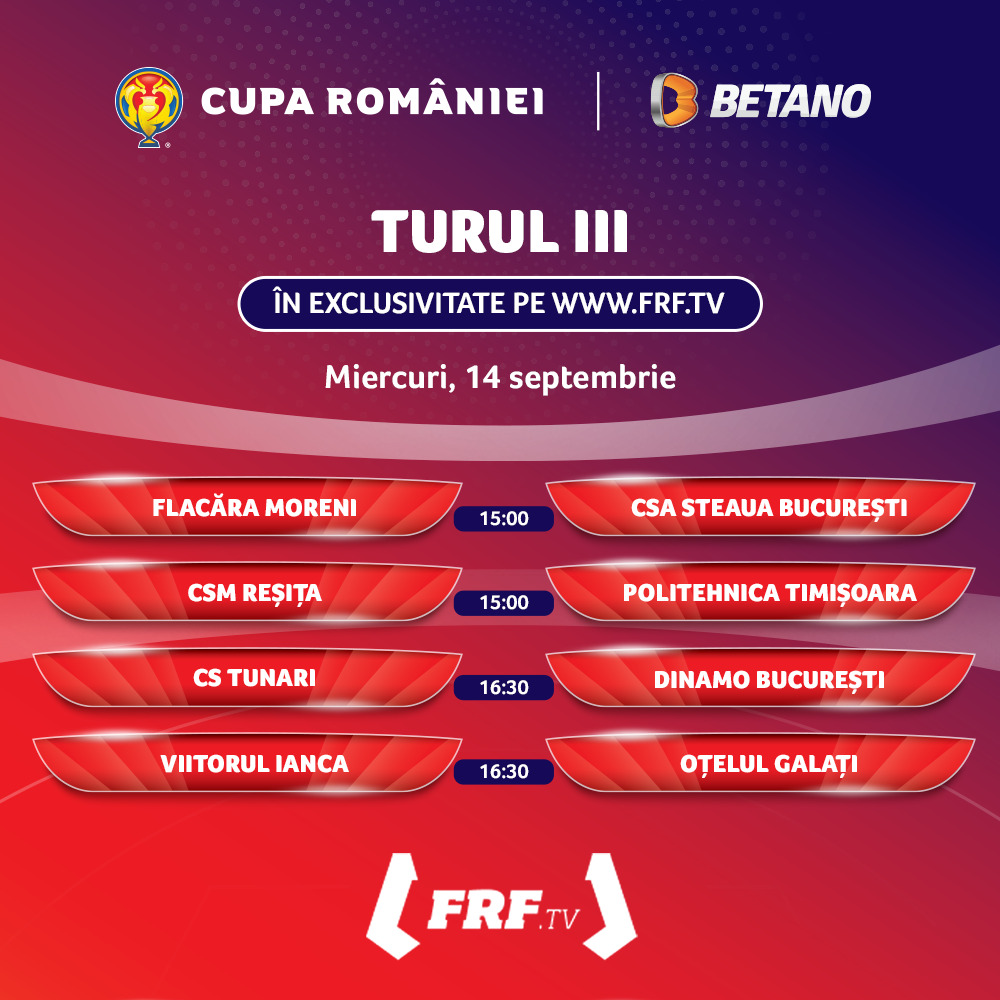 Transmisiunile FRF TV din turul 3 al Cupei României.